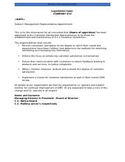 iso 9001 management representative appointment letter